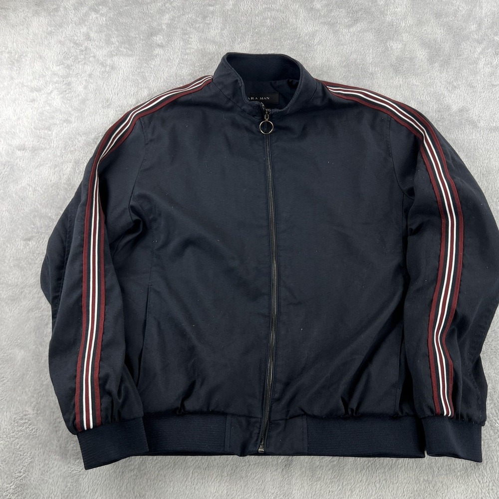 Zara Man Side Stripe Track Jacket Mens XL Black Full Zip Bomber Retro Streetwear